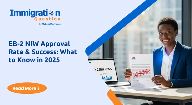Chart showing EB-2 NIW approval rate and key success factors for green card petitions.